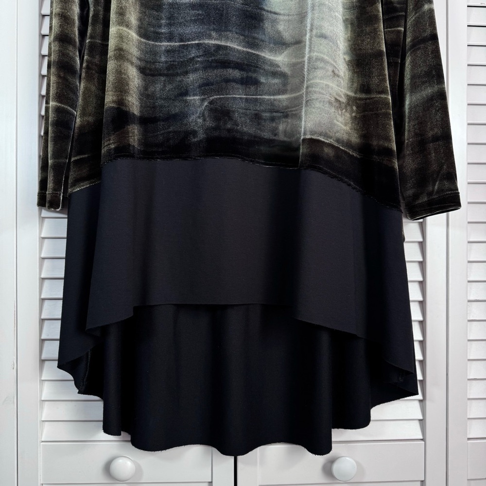 Alembika Tie Dye Velvet Hi-Lo Tunic Dress Brown Green Boho Size 3 M/L - Picture 3 of 9